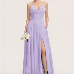 JJ’s House A-Line v-neck floor length chiffon bridesmaid dress purple